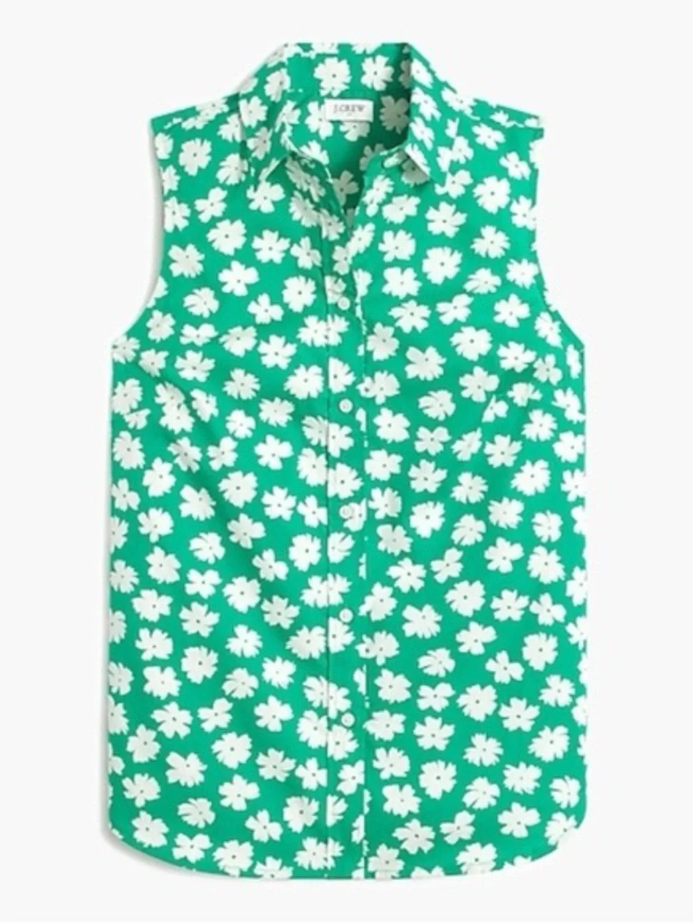 J.Crew Sleeveless Cotton Poplin Shirt in Signature Fit Kelly Green Daisy